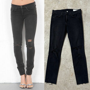 Rag & Bone Skinny Jeans Black Women’s Size 27 Rock with Holes Zip Fly Distressed
